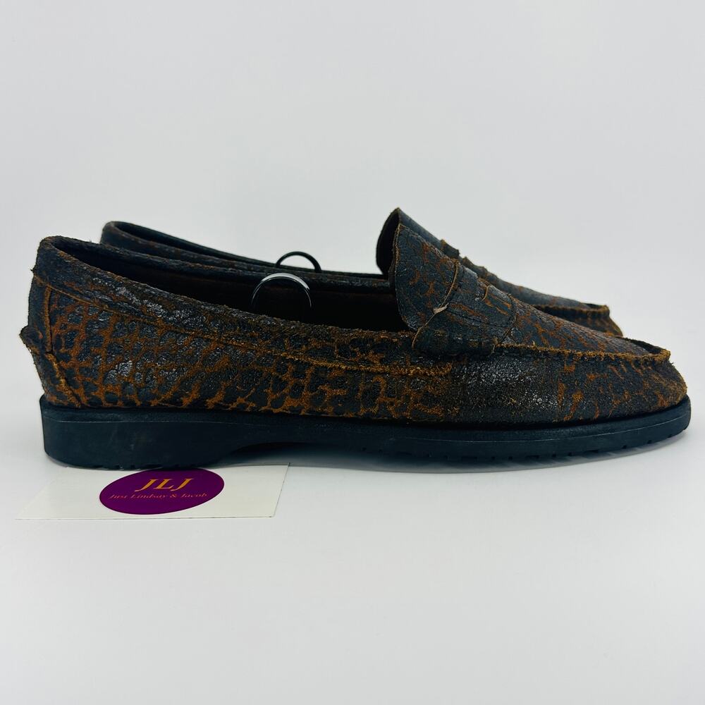 Sebago Women's Crackled Leather Vibram Sole Slip On Penny Loafers Size 9.5